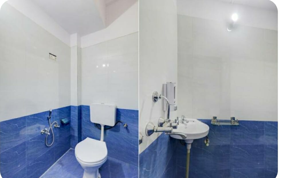 Classic bathroom with blue and white tiling